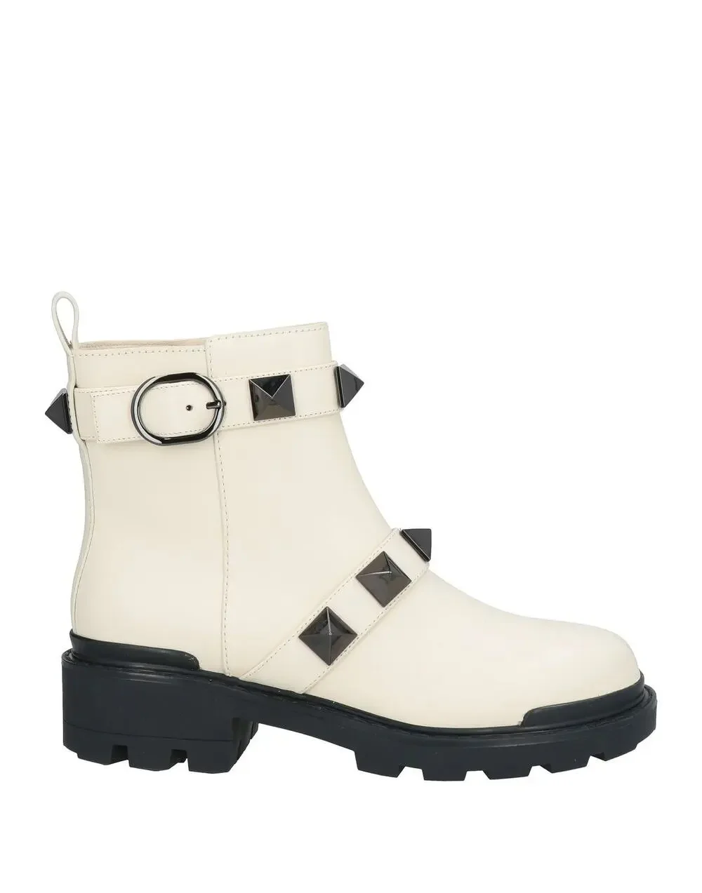 Valentino Garavani Roman Stud Ankle Boots in Calfskin Ivory Black 38